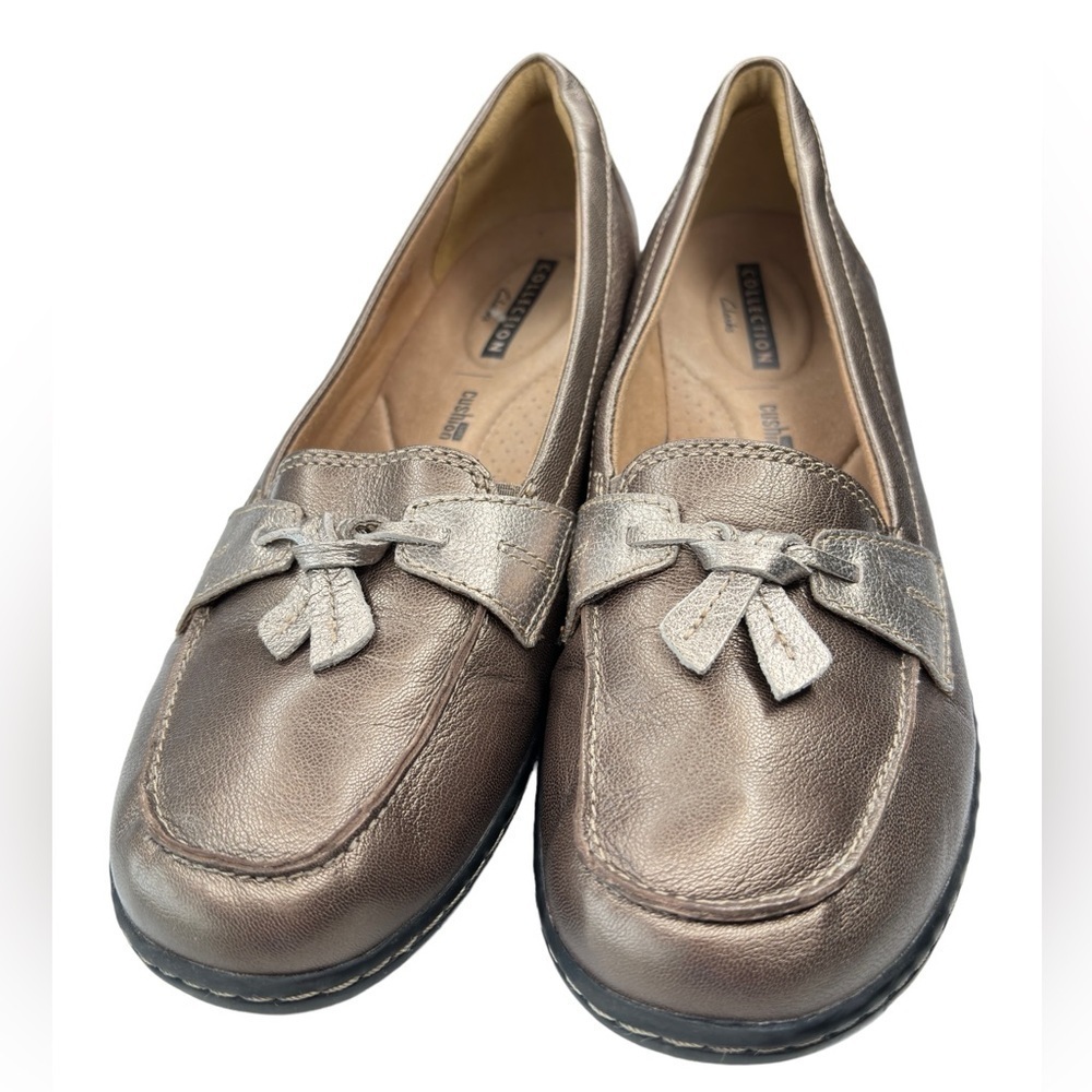 Clarks Collections Loafers 15260 Brown Flat Slip On Shoes Gold Metallic Size 9.5